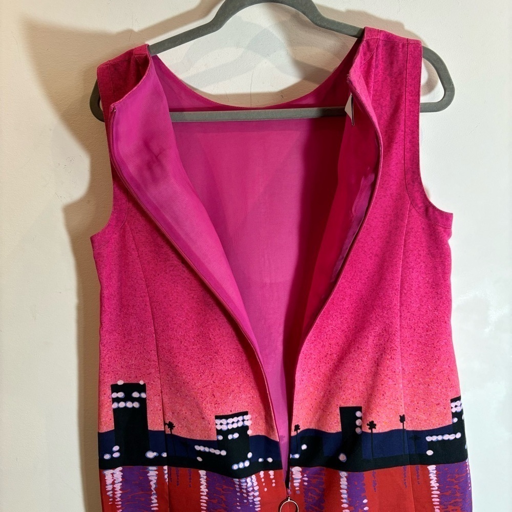 AKRIS PUNTO Sz 14 Sunset City Crew Neck Lined Pockets Over the Knee Zipper Dress - Picture 8 of 8